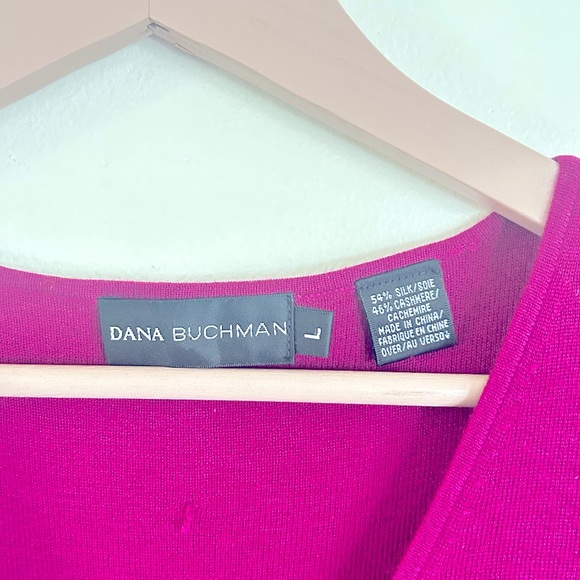 Dana Buchman Magenta Silk/Cashmere Cap Sleeve with Tie Front Sweater Size Large - Picture 8 of 9